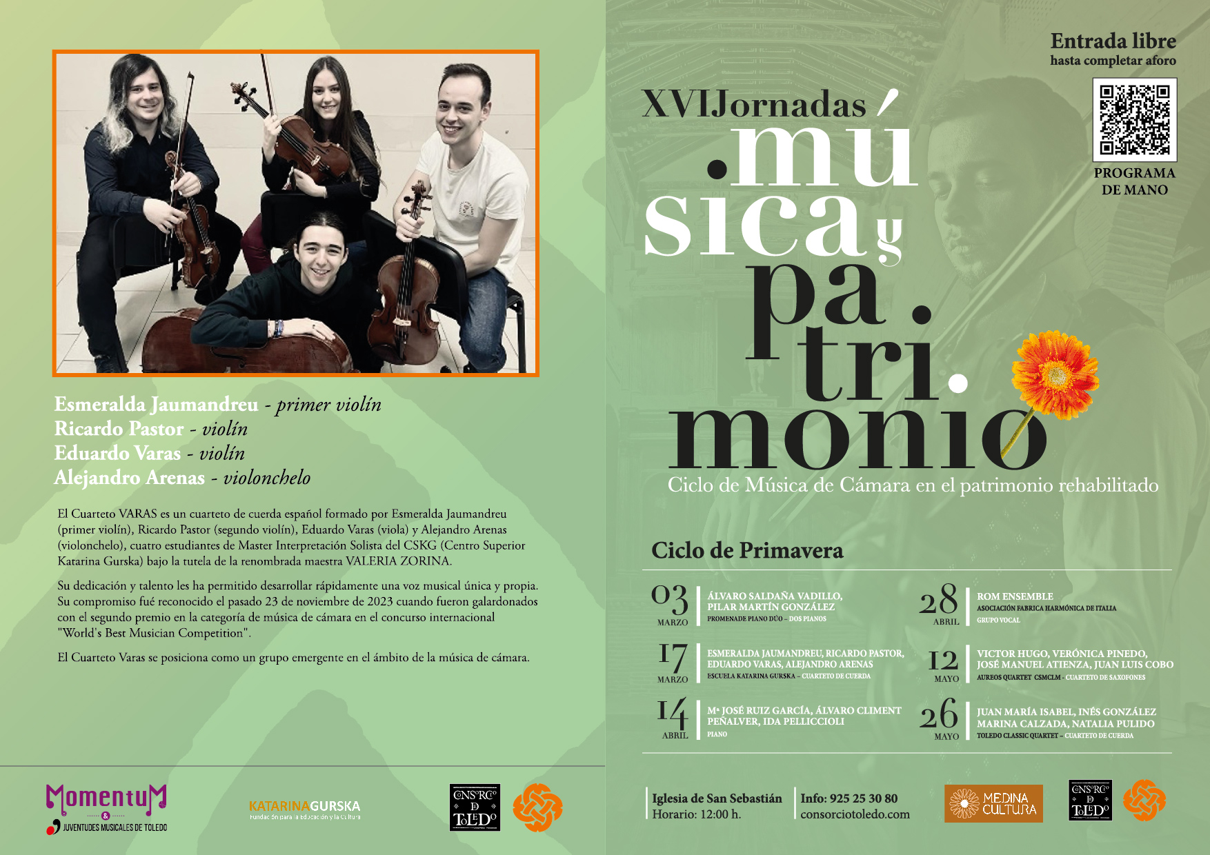 Cartel 2 concierto San Sebastián Segundo recital dentro de las XVI Jornadas de Música de Cámara en Patrimonio Rehabilitado promovido por el Consorcio de Toledo y Momentum